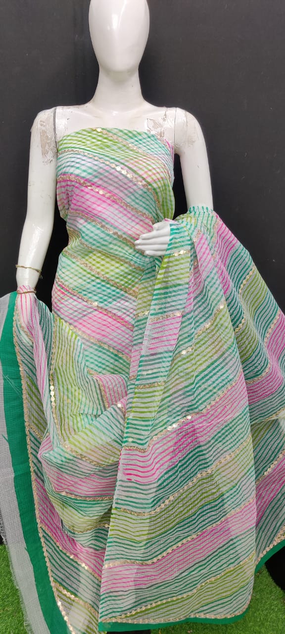 Pure Kota Doriya lehariya Print Unstitched Suit With Dupatta