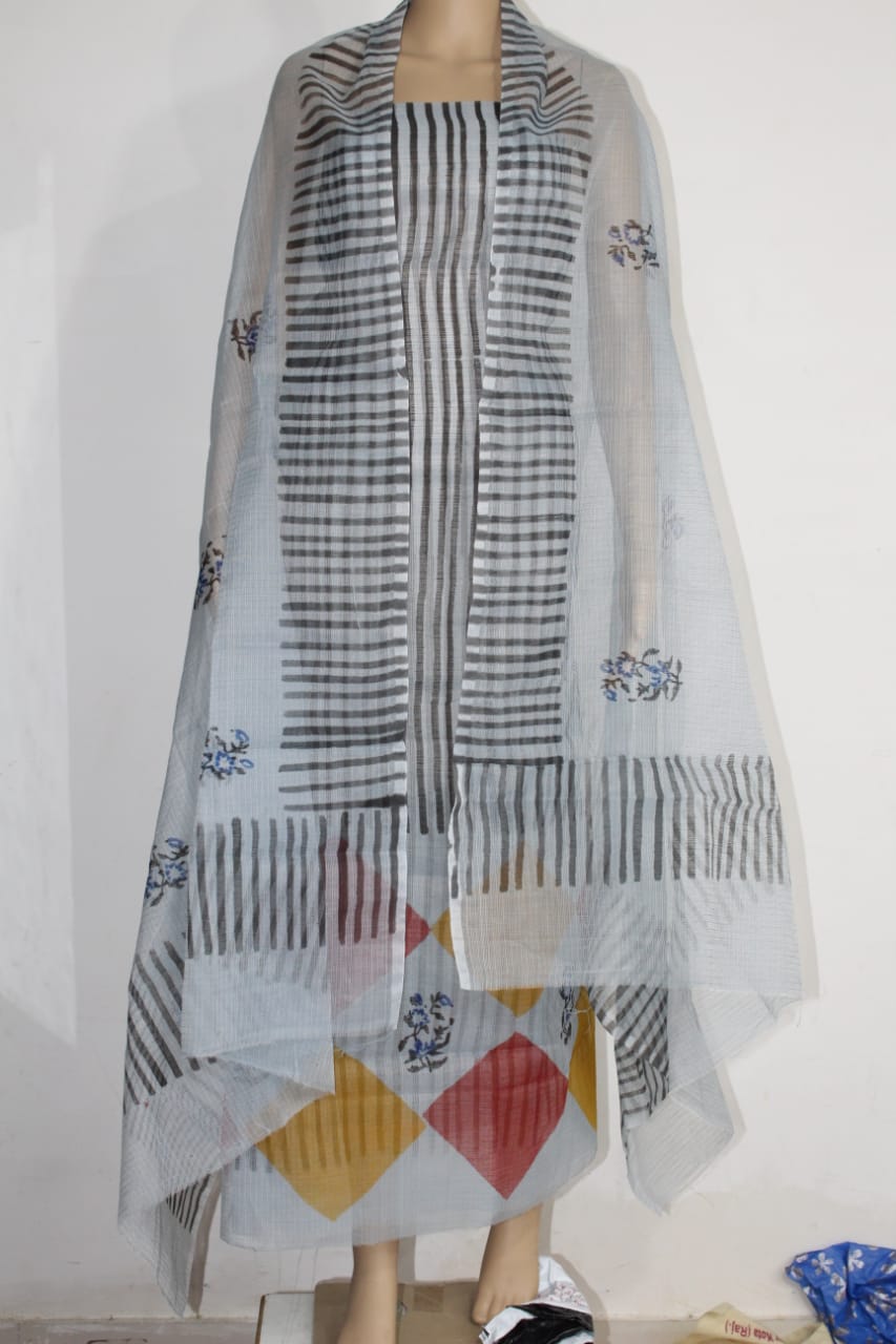 Pure Kota Doriya lehariya Print Unstitched Suit With Dupatta