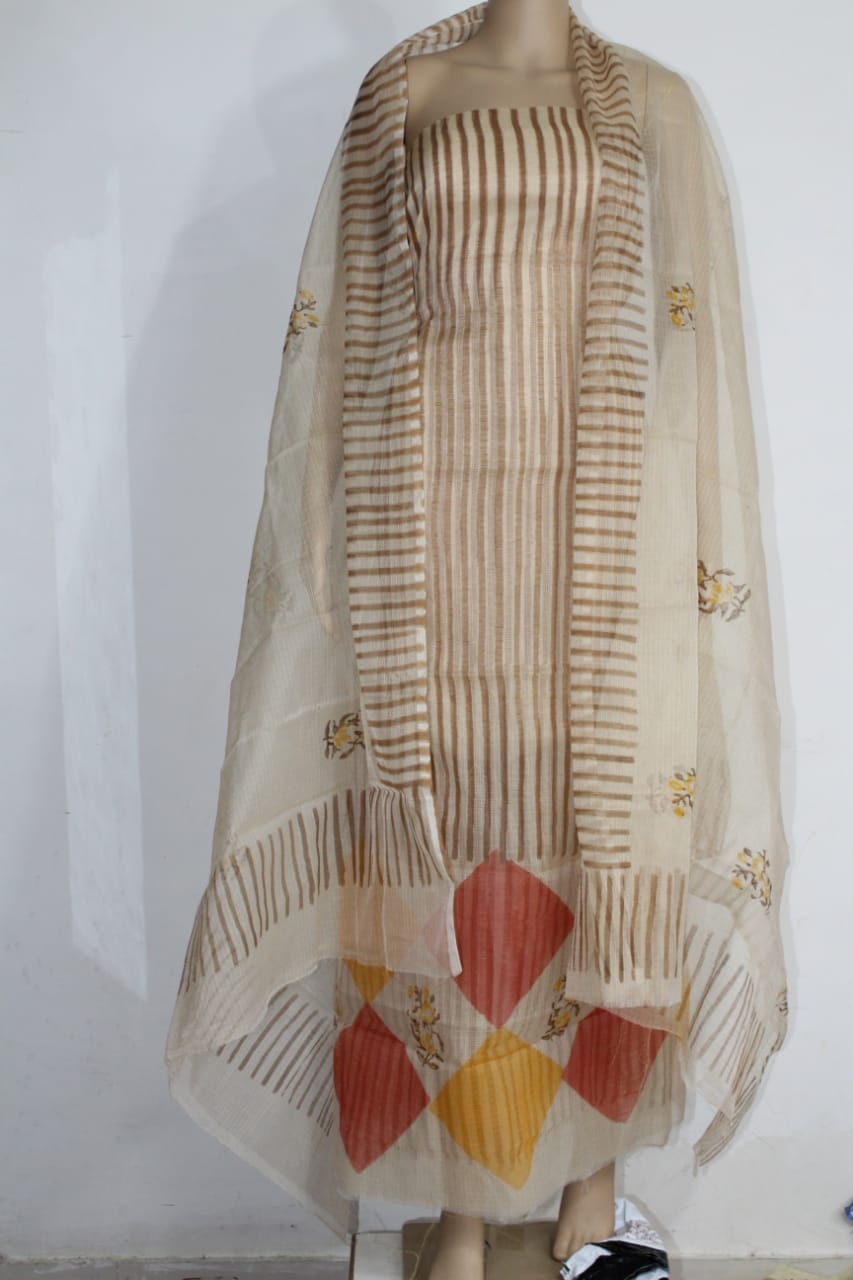 Pure Kota Doriya lehariya Print Unstitched Suit With Dupatta
