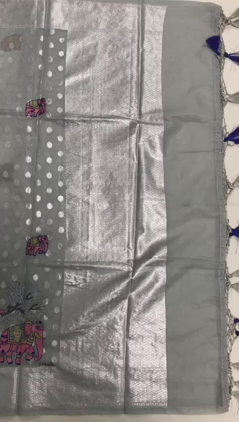 Pure Chanderi Banarasi Lorex Unstitched Suit With Lorex Tilfi Embroider Dupatta.