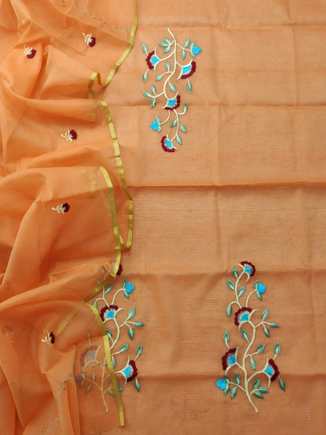 Kota Cotton Unstitched Suit With Embroidery Work