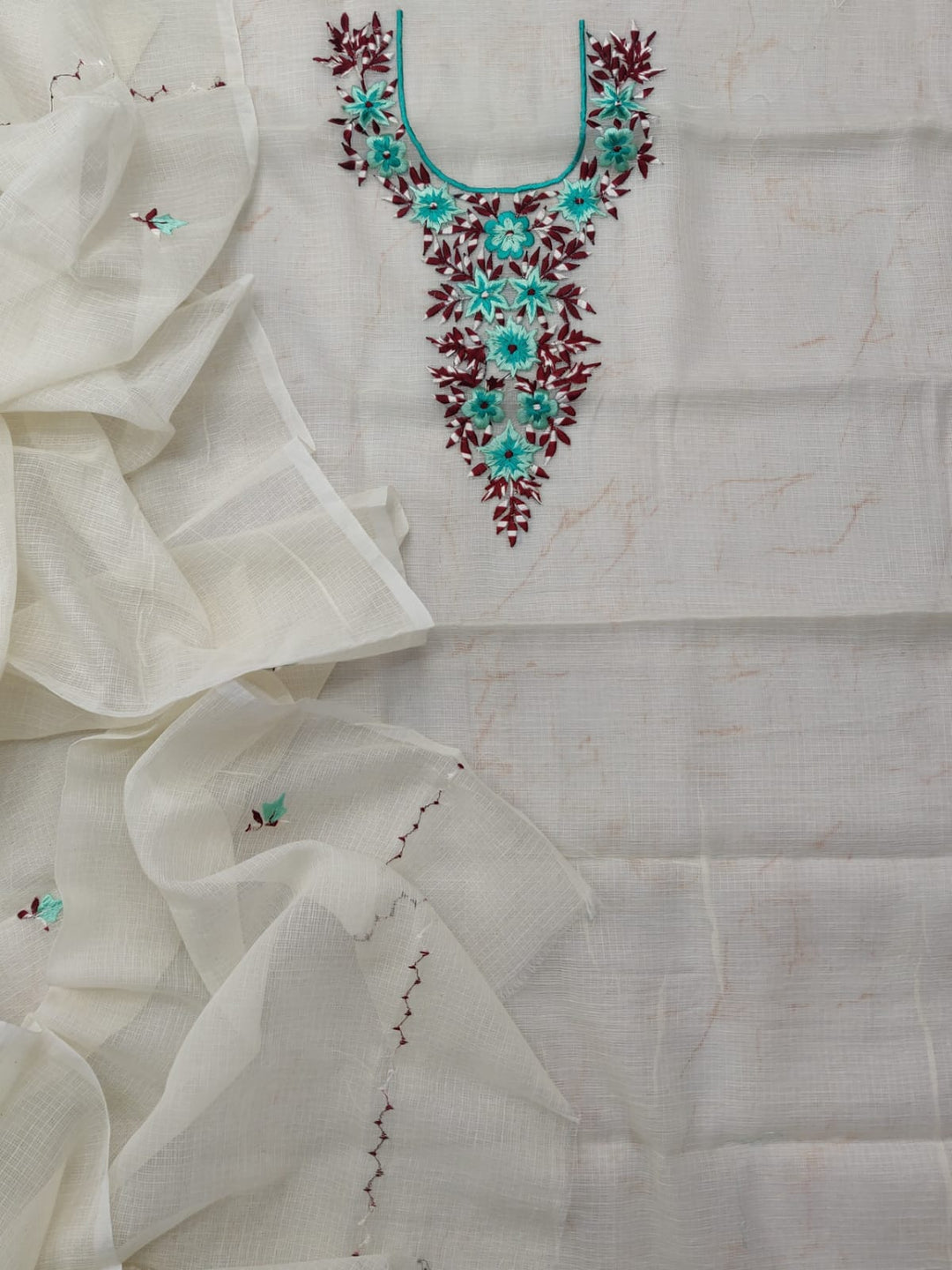 Kota Cotton Unstitched Suit With Embroidery Work