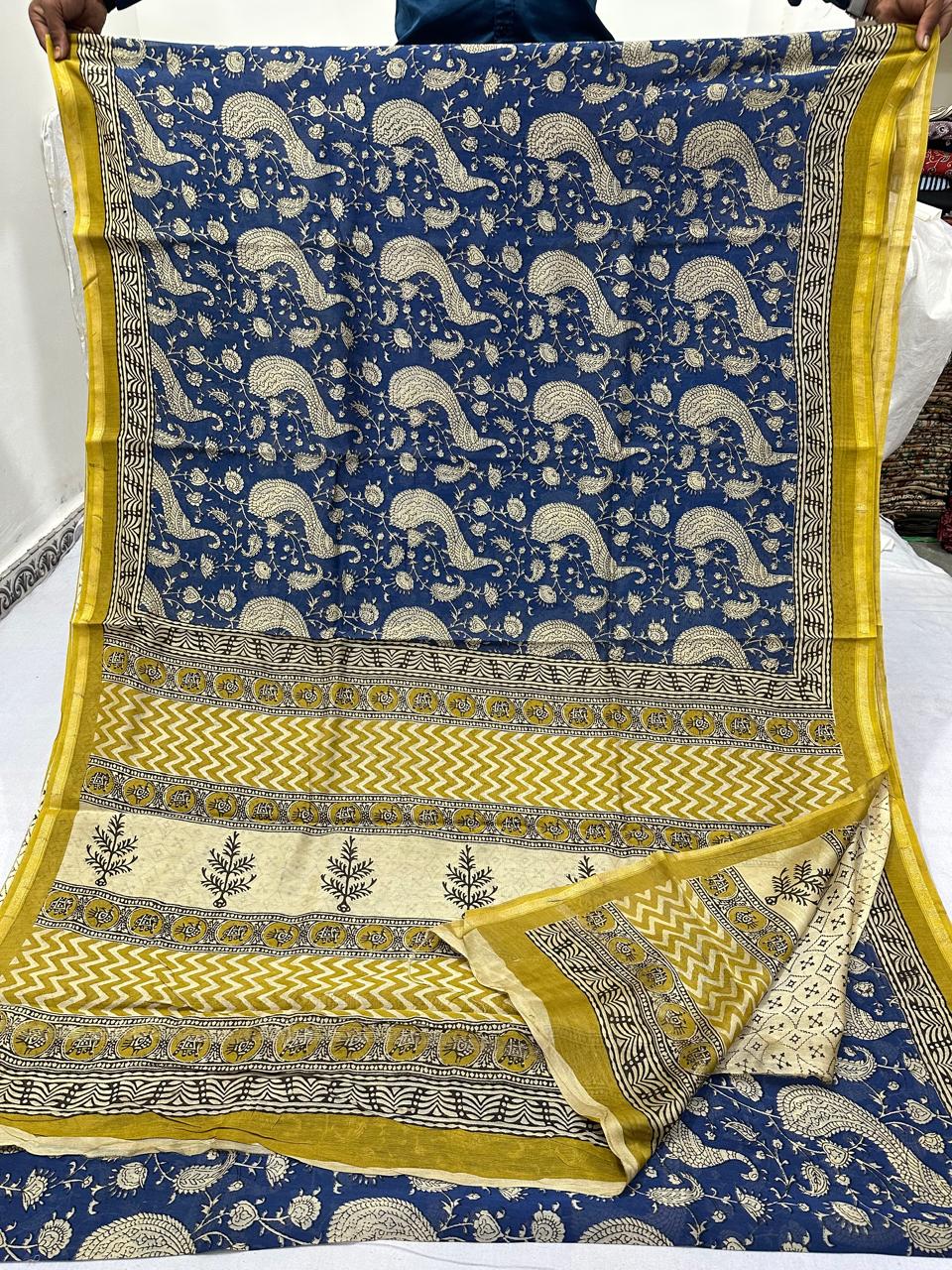 Pure Chanderi Silk Hand Block Print Saree.