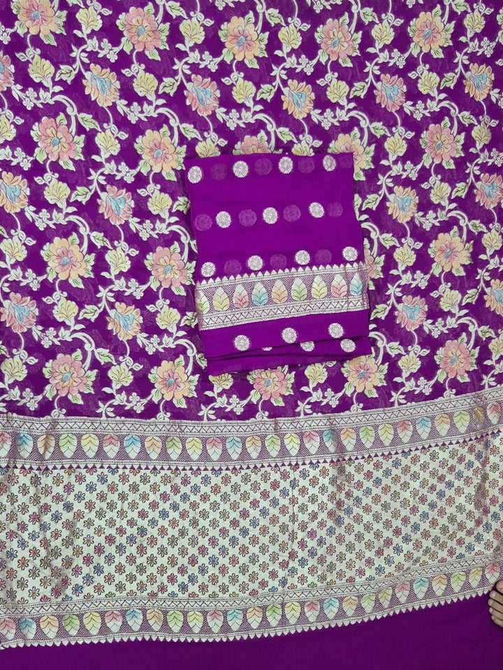 Pure Khhadi Chiffon Georgette Water Zari Work Unstitched Suit With khhadi Georgette Dupatta.)