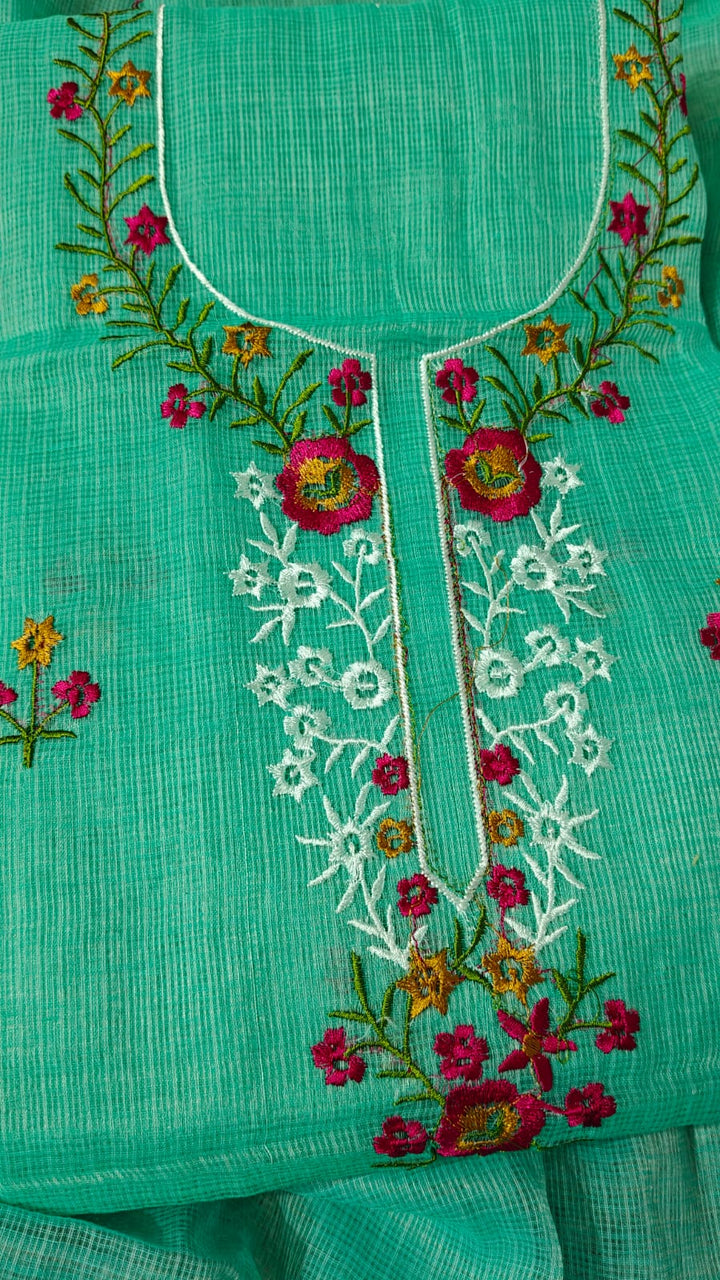 Pure Cotton Kota Doriya Embroidery Unstitched Suit With Dupatta