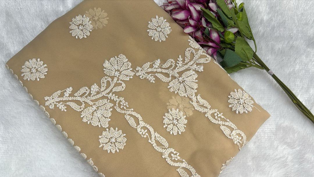 Pure Chiffon Chikankari Half Jaal Work Hand Embroidery Saree with Blouse