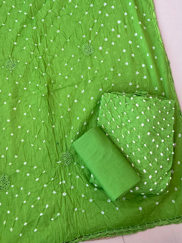 Pure Cotton Shatin Badhani Print Unstitched suit