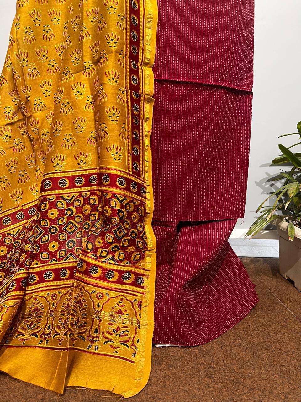 Pure Cotton Azrakh Print Unstitched suit With Dupatta