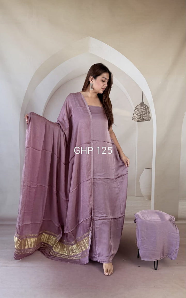 Pure Modal Silk Unstitched Suit with Lagdi Patta Dupatta in LAVENDER