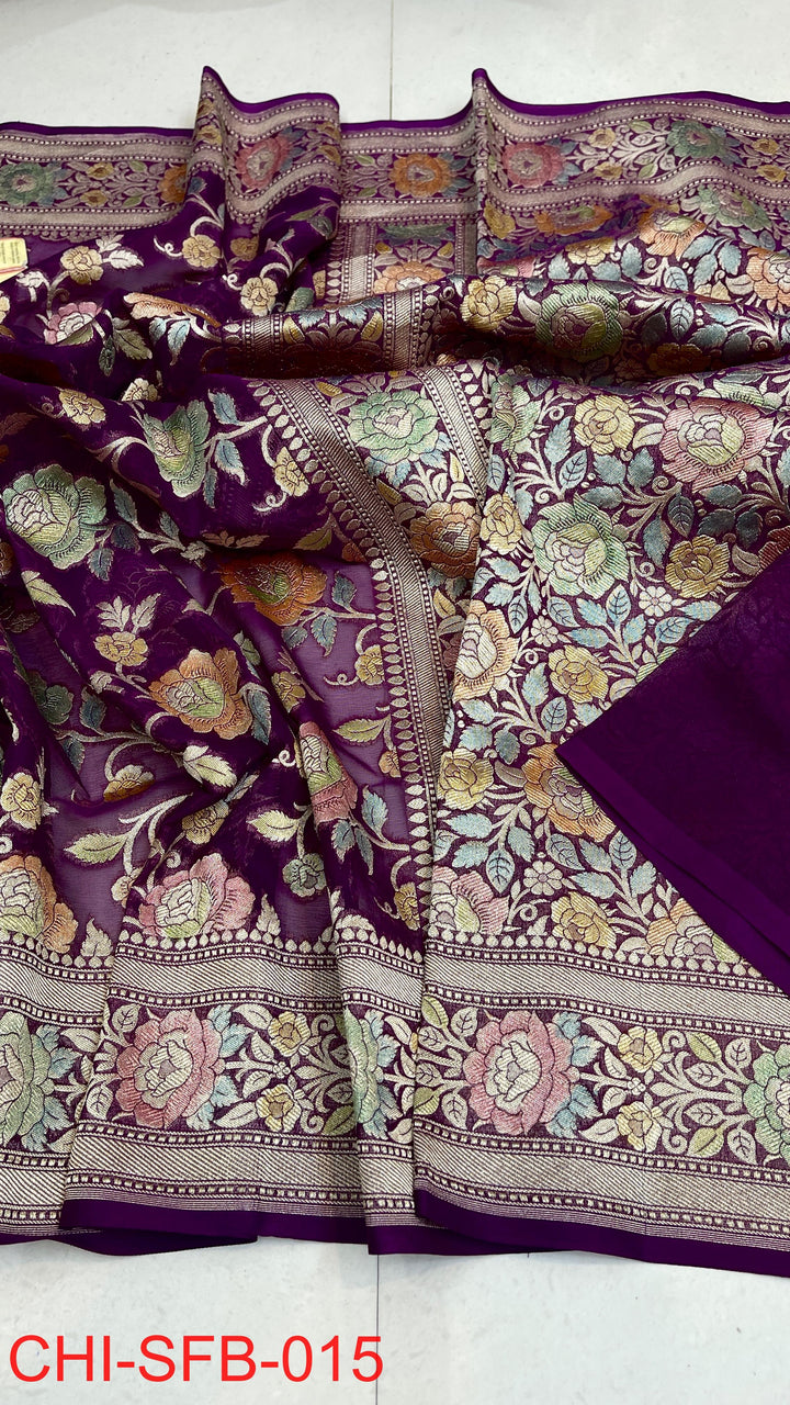 Pure Banarasi Handloom Khaddi Georgette Silk Water Zari Work Saree .| NEW EDITION |