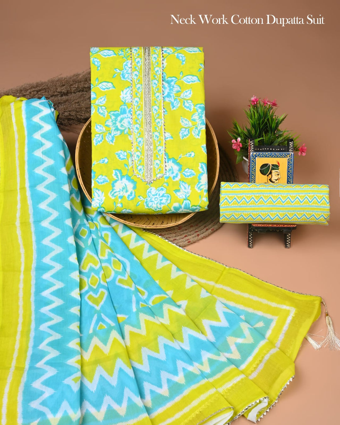Pure Cotton Hand Block Gotta patti Work unstitched suit