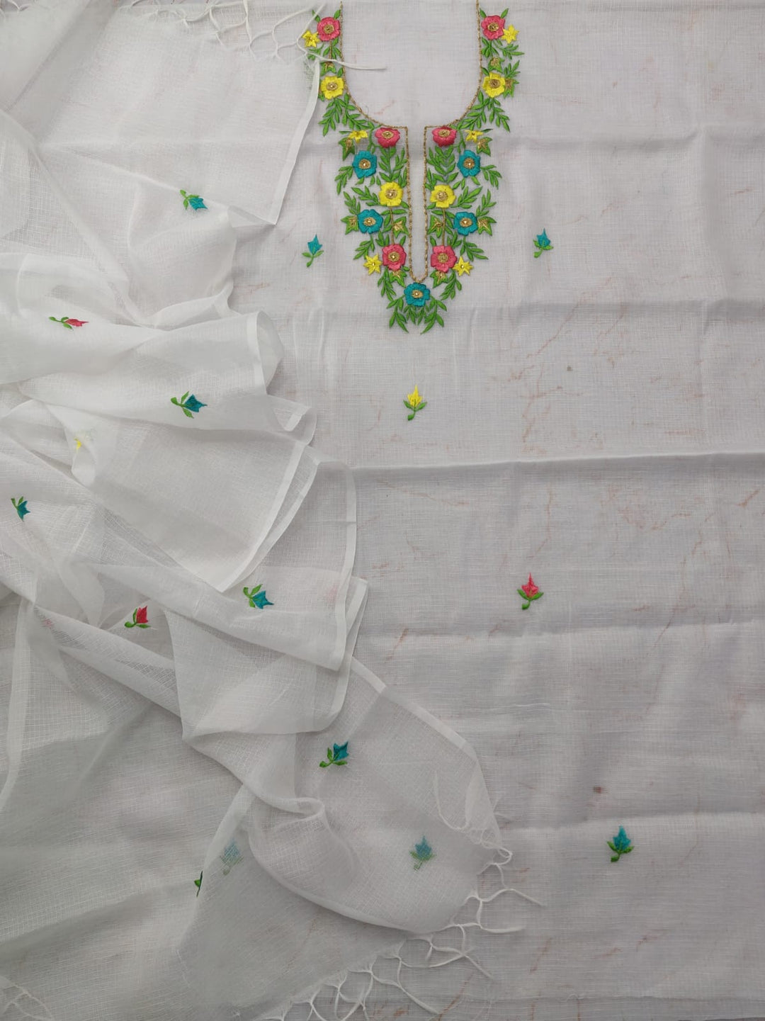 Kota Cotton Unstitched Suit With Embroidery Work