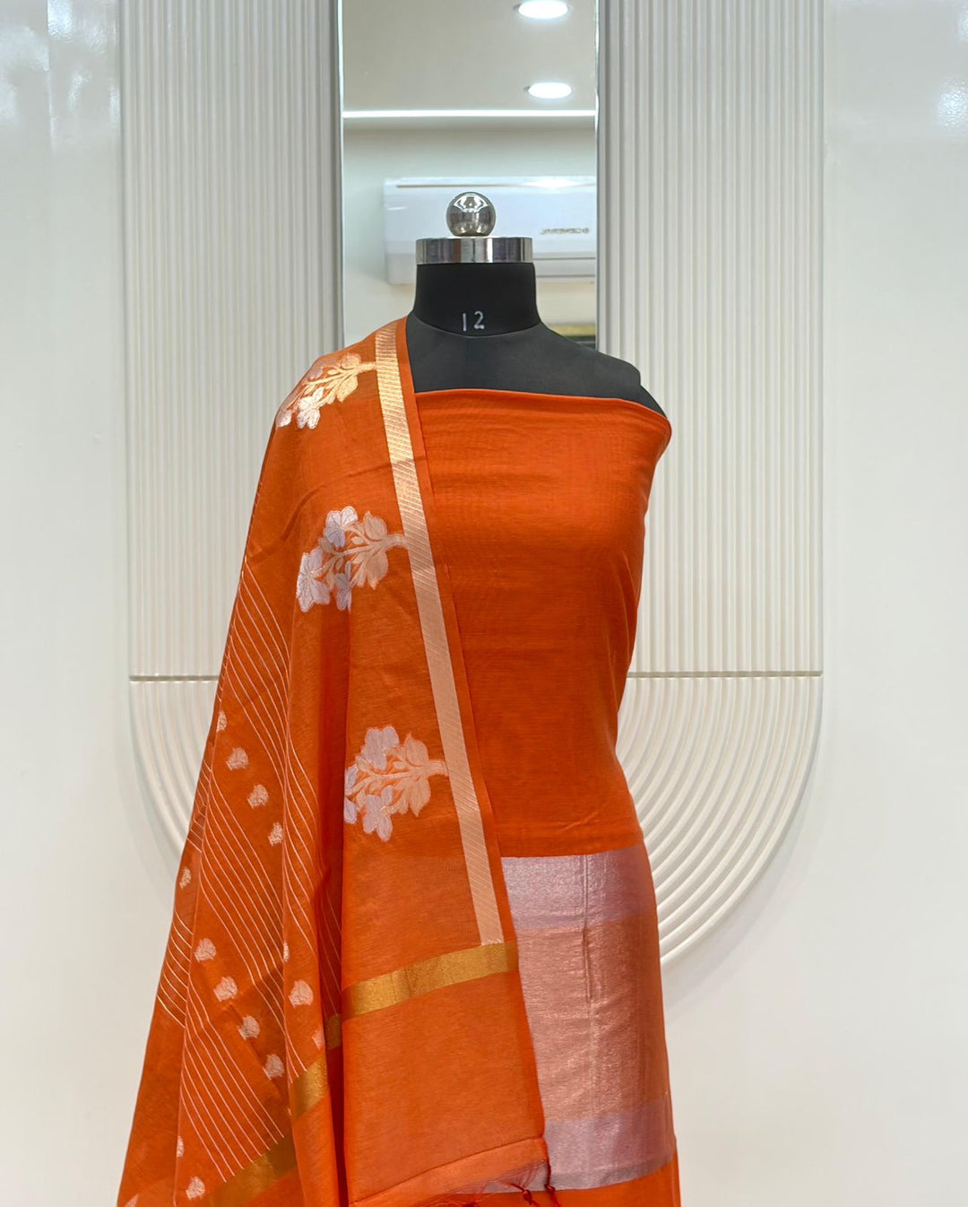 Pure Banarasi Mul Chanderi Silk Unstitched Suit With Zari weaved Palla