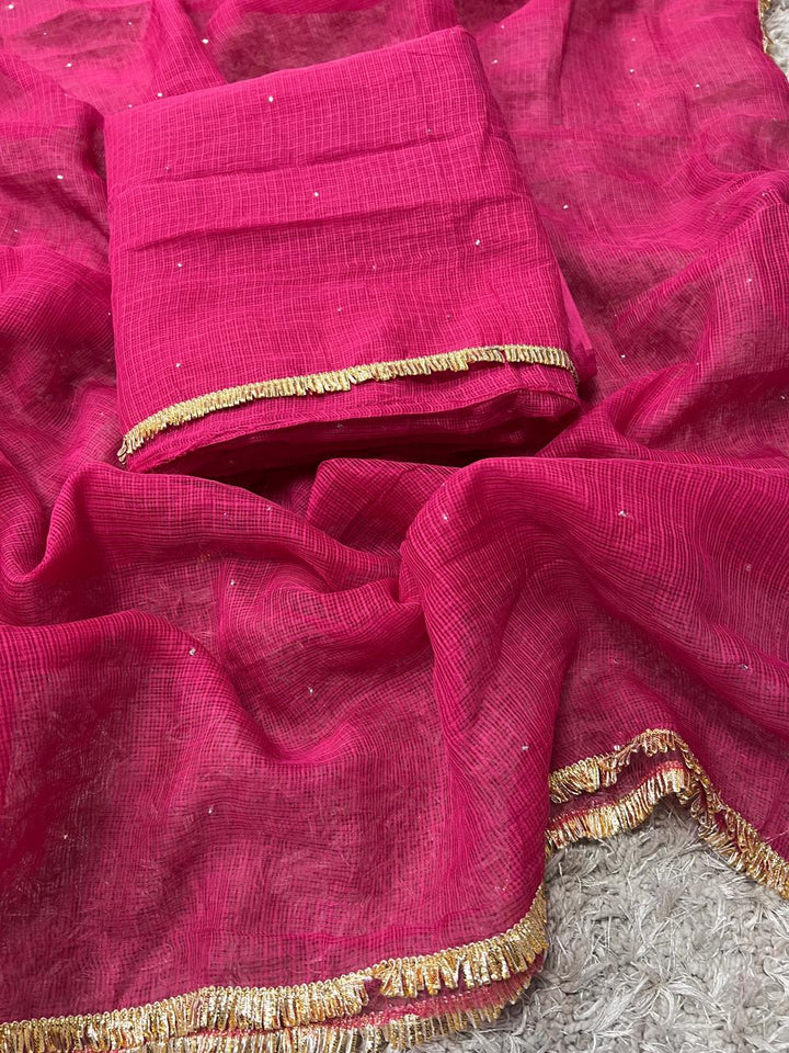 Pure Kota doria 3 pc Unstitched Suit with Mukaish work