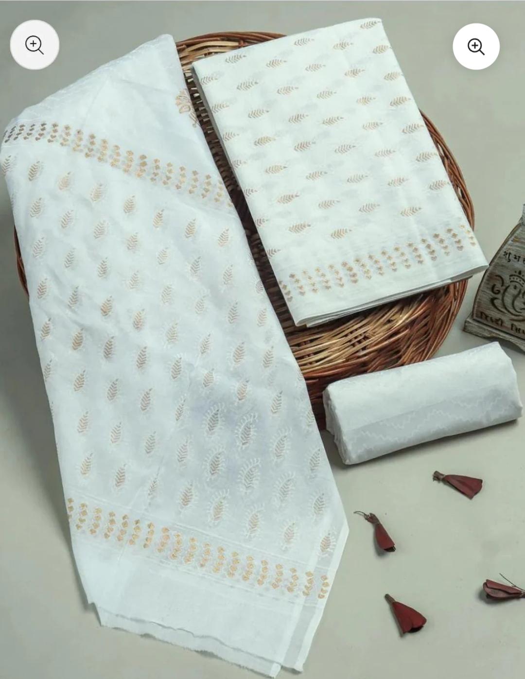 Pure Cotton Hand Block Print Unstitched Suit With Cotton Dupatta.