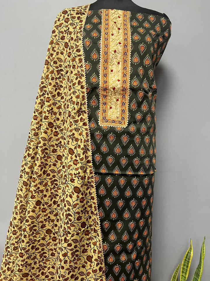 Pure Cotton Hand Block Gotta patti Work unstitched suit.