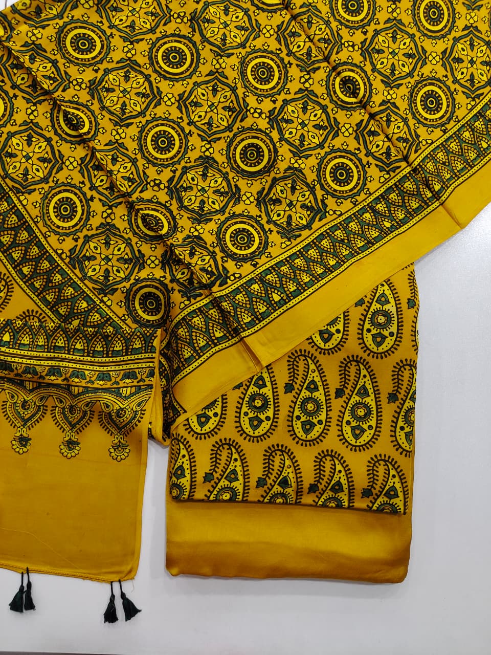 Pure Modal Silk Ajrakh Hand Block  3pc Unstitched Suit