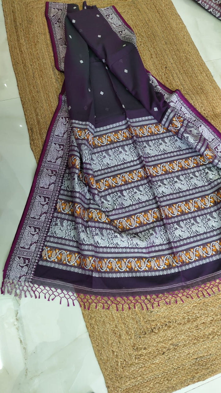 Pure Cotton Baluchuri Saree With Blouse (100count).