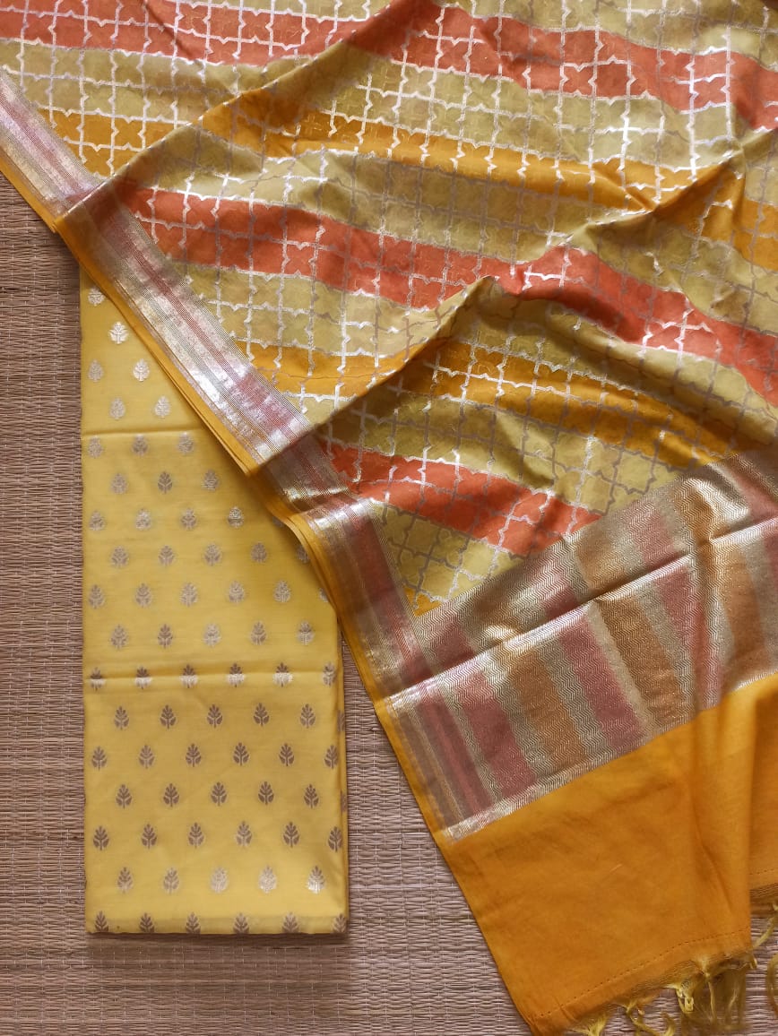 Banarasi Pure Mercerised Lorex weavin Unstitched Suit With lorex Weaving Dupatta.