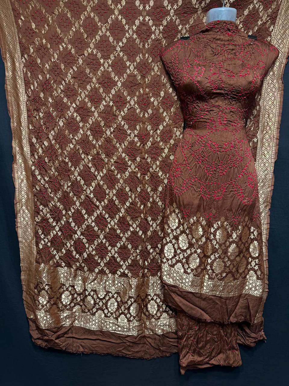 Pure Modal Silk Double Zari Heavy Banarasi Weaved Unstitched Suit Set