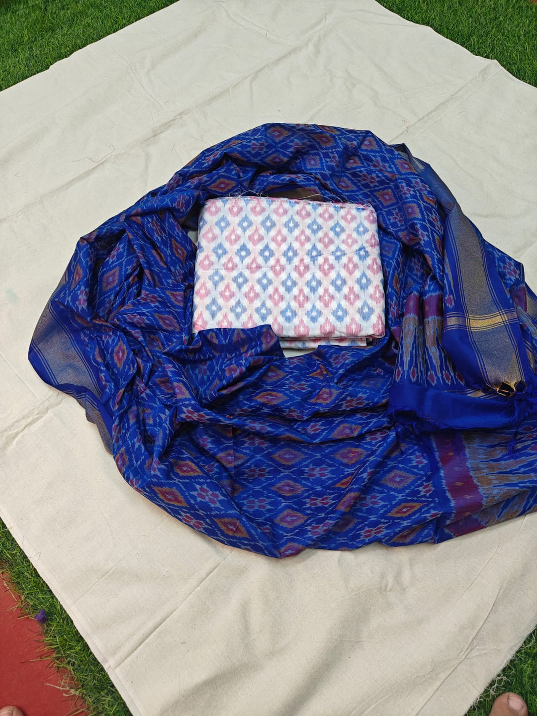 Pure Ikkat Sico Silk Unstitched Suit.