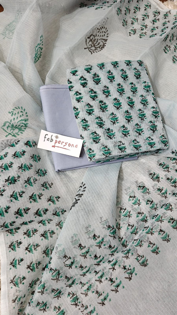 Kota Doriya Hand Print Unstitched Suit.