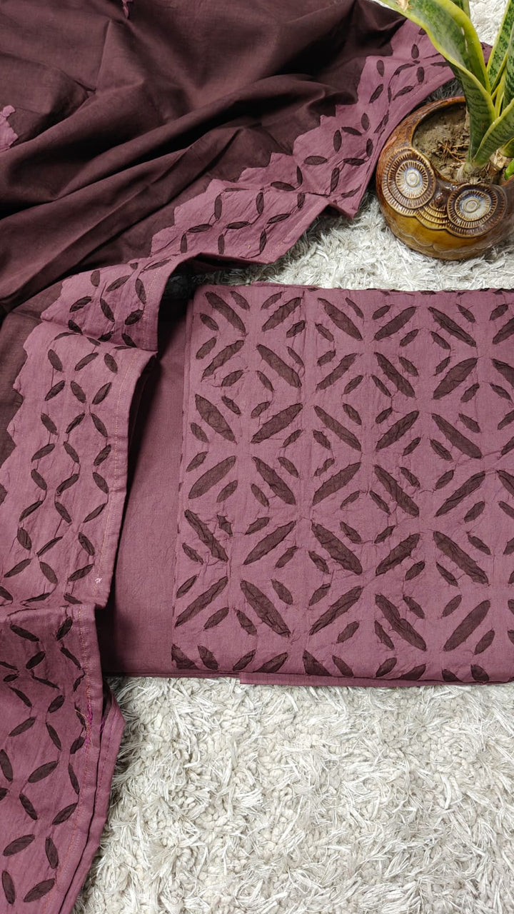 Pure Cotton Applique Work Unstitched Suit With Cotton Applique Work Dupatta