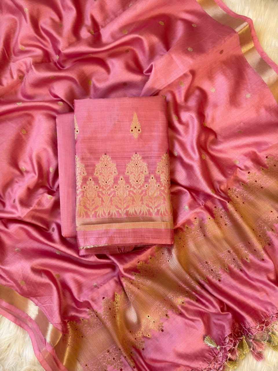 Pure Chiniya Silk Unstitched With Meena Buti Work and Chiniya Silk Dupatta
