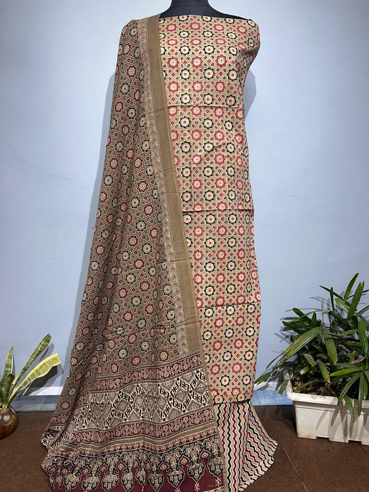 Pure Cotton Azrakh Print Unstitched suit With Dupatta.