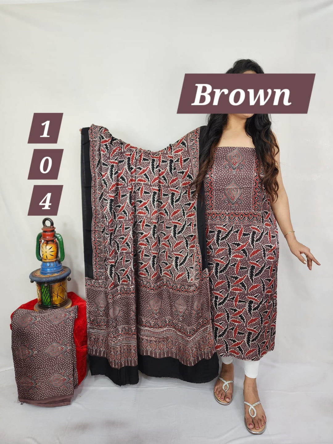 Pure modal silk ajrakh natural 3pc Unstitched  suit