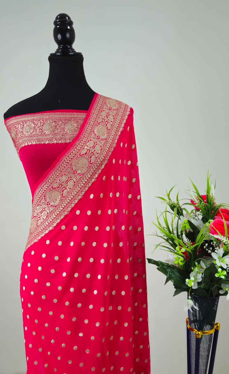 Pure Banarasi Handloom Khaddi Georgette Silk Water Zari Work Saree. | NEW EDITION |