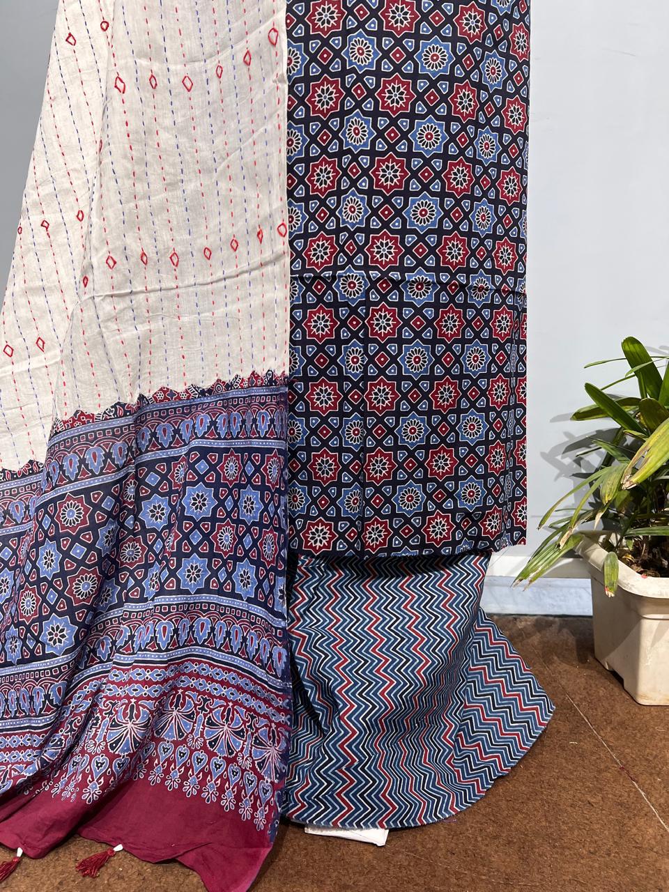 Pure Cotton Azrakh Print Unstitched suit With Dupatta