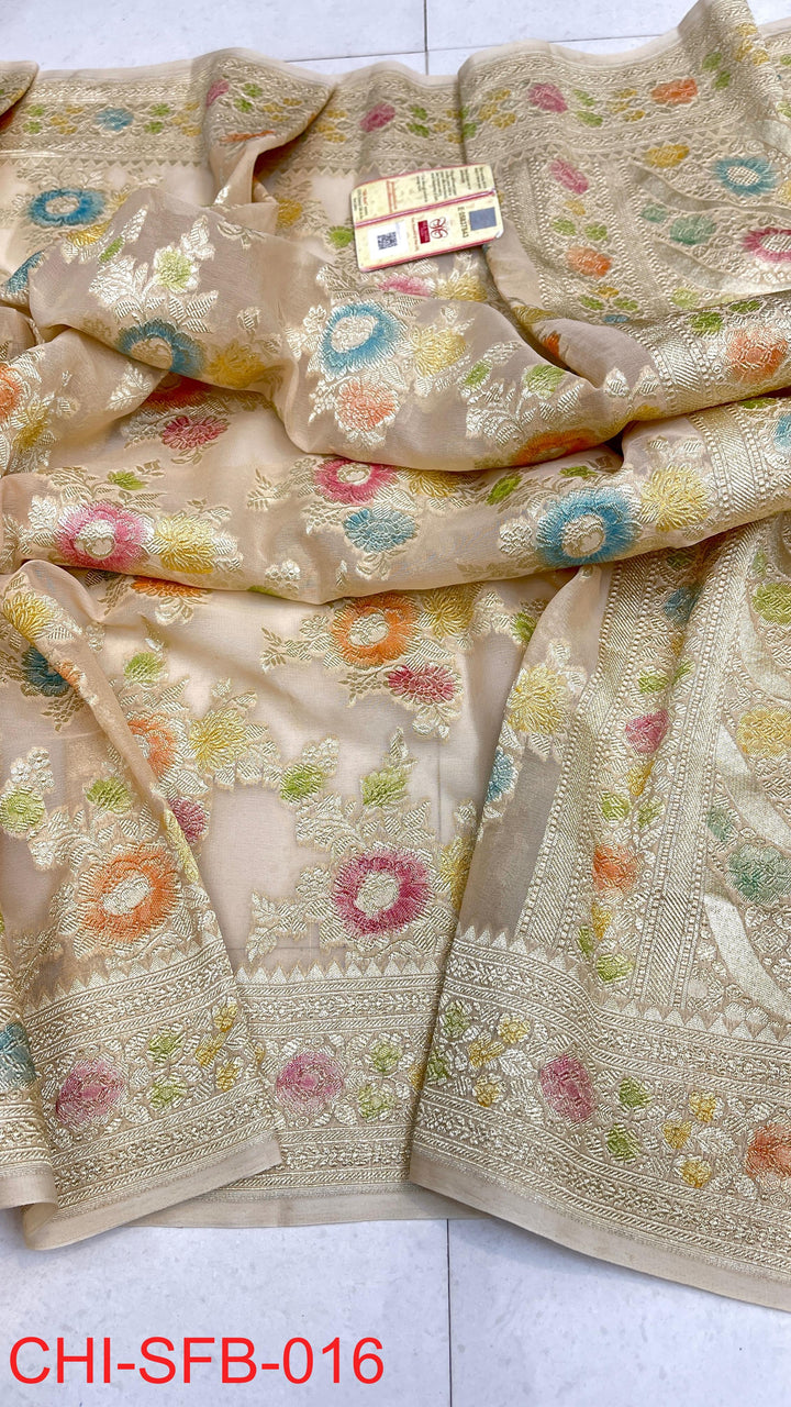 Pure Banarasi Handloom Khaddi Georgette Silk Water Zari Work Saree .| NEW EDITION |