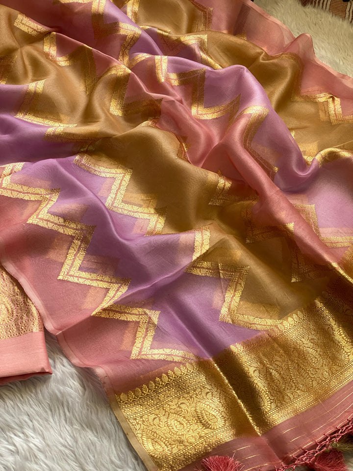 Pure Banarasi Chiniya Silk Kadwa Booti Unstitched Suit With Pure Kora Rangkaat Dupatta.
