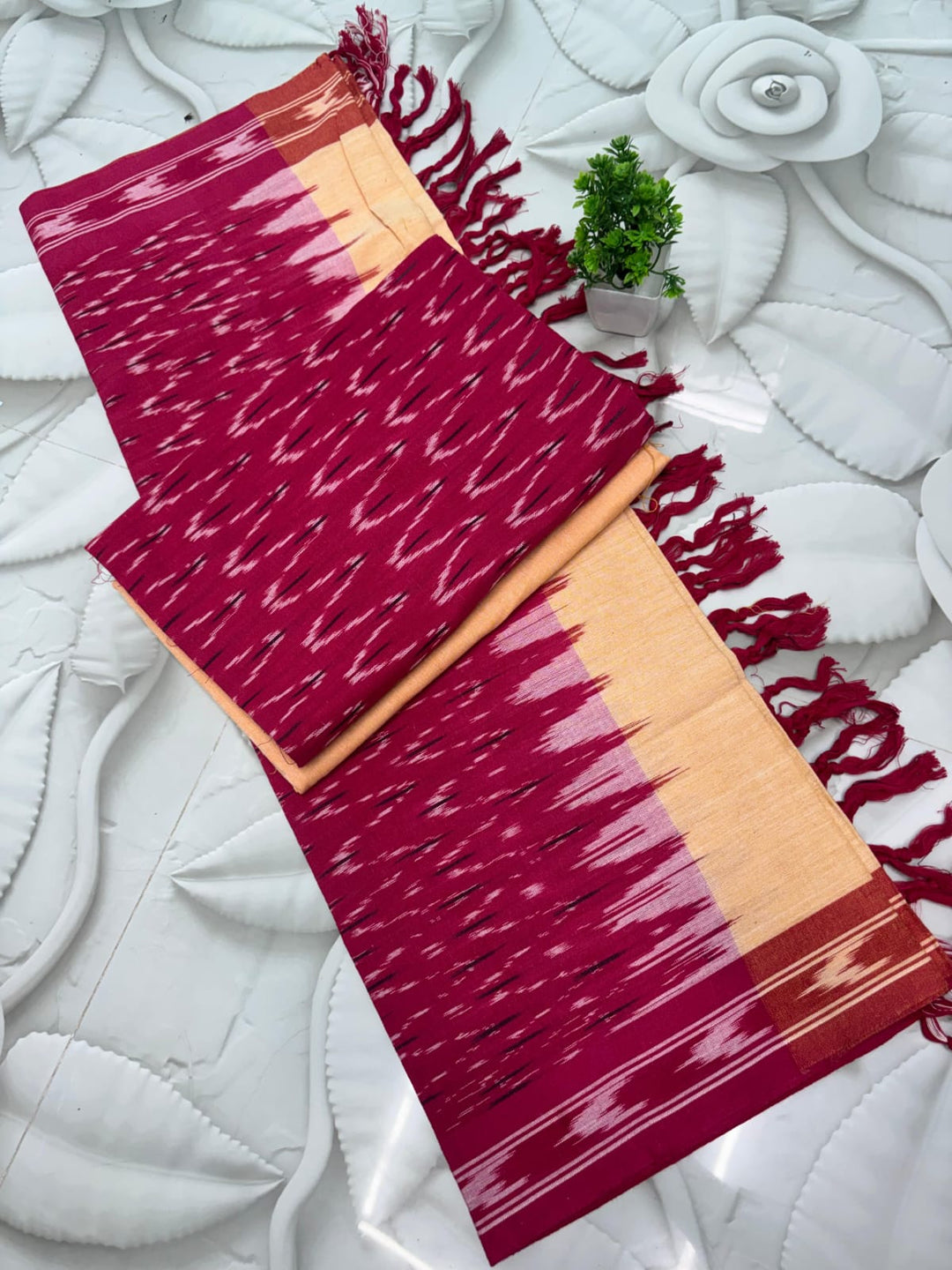 Pure Single Ikkat Cotton Unstitched Suit.