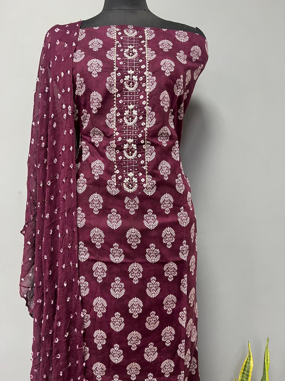 Pure Cotton Hand Block Gotta patti Work unstitched suit