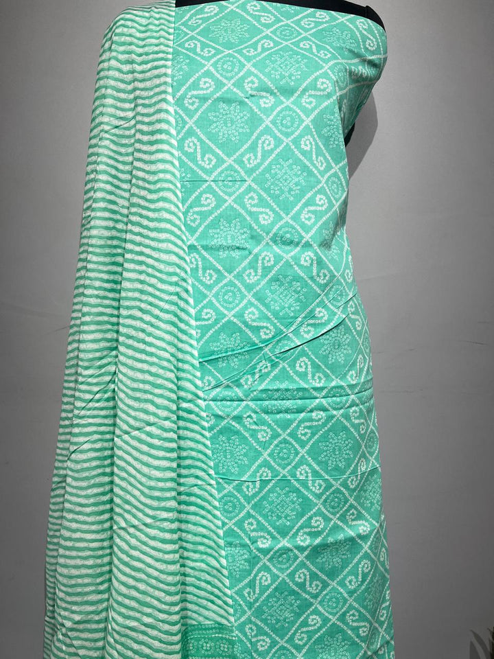 Pure Cotton Hand Block Print Unstitched Suit With Cotton Dupatta