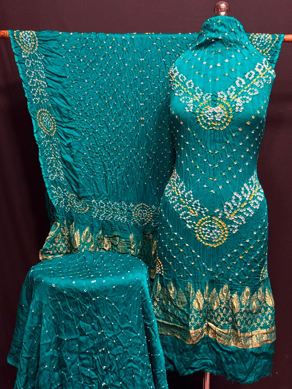 Premium Pure Modal Silk Rayi Bandhej 3-Piece Suit with Heavy Tissue Pallu Dupatta