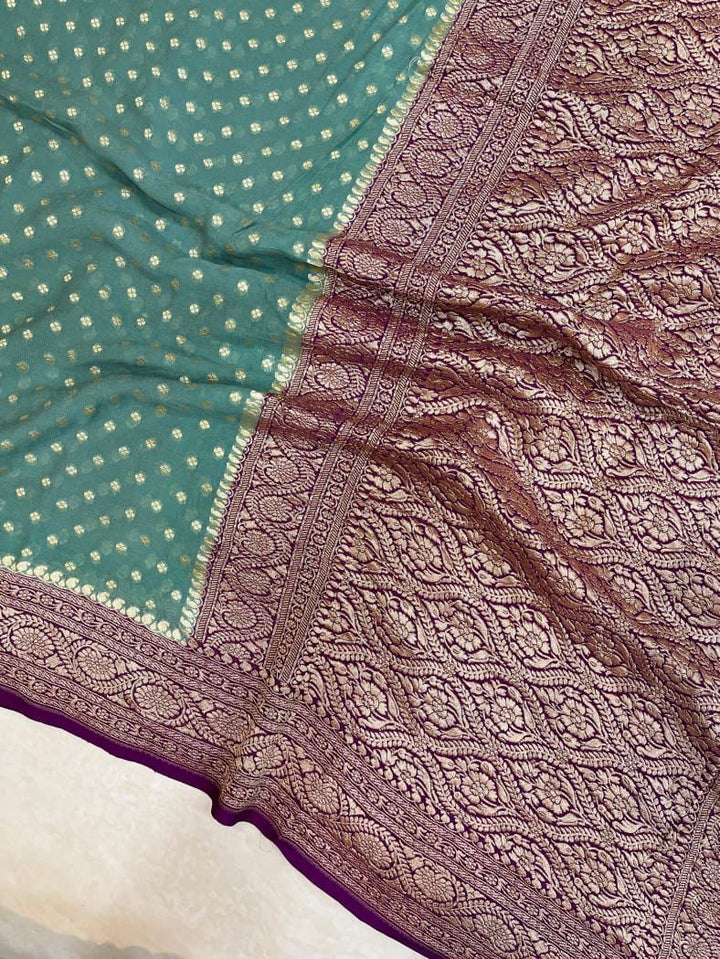 Pure Banarasi Handloom Khaddi Georgette Silk Saree .