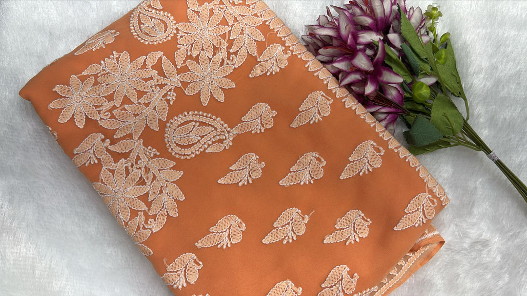 Pure Chiffon Chikankari Half Jaal Work Hand Embroidery Saree with Blouse