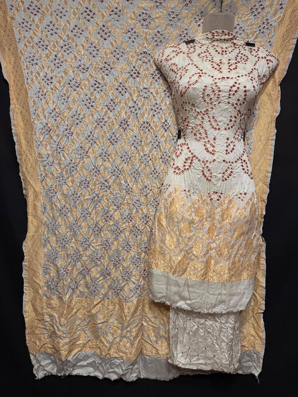 Pure Modal Silk Double Zari Heavy Banarasi Weaved Unstitched Suit Set