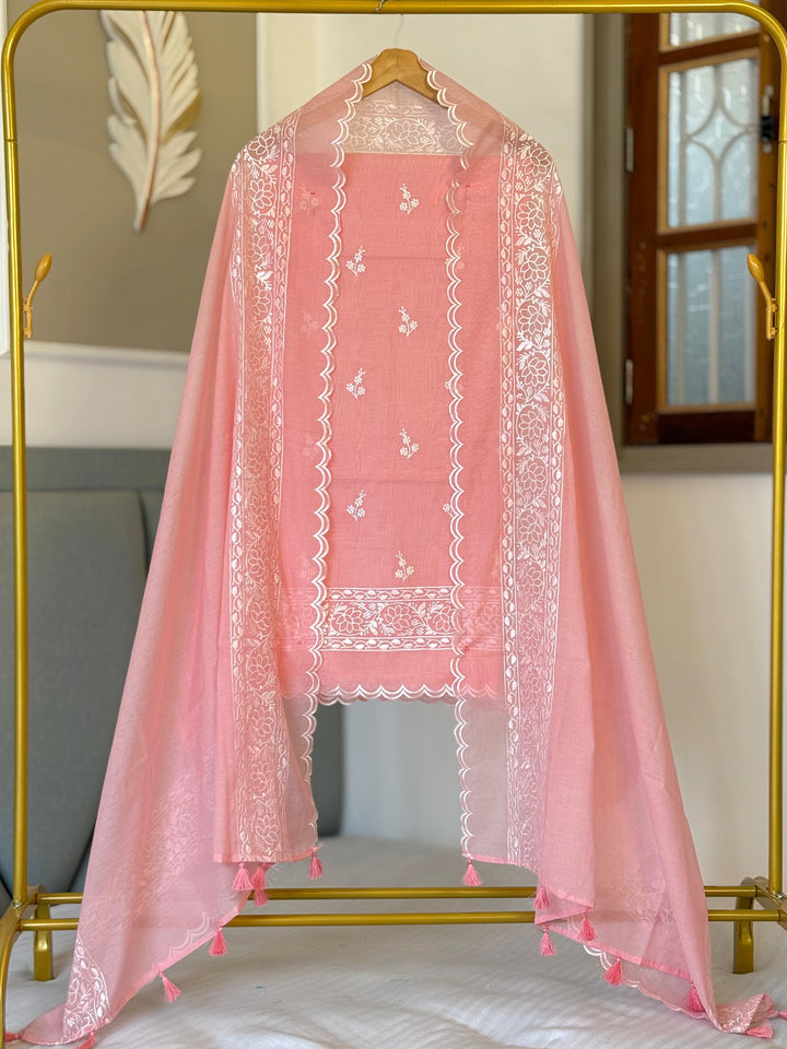 Pure Banarasi Mul Chanderi Silk Unstitched Suit With Embroidery Work