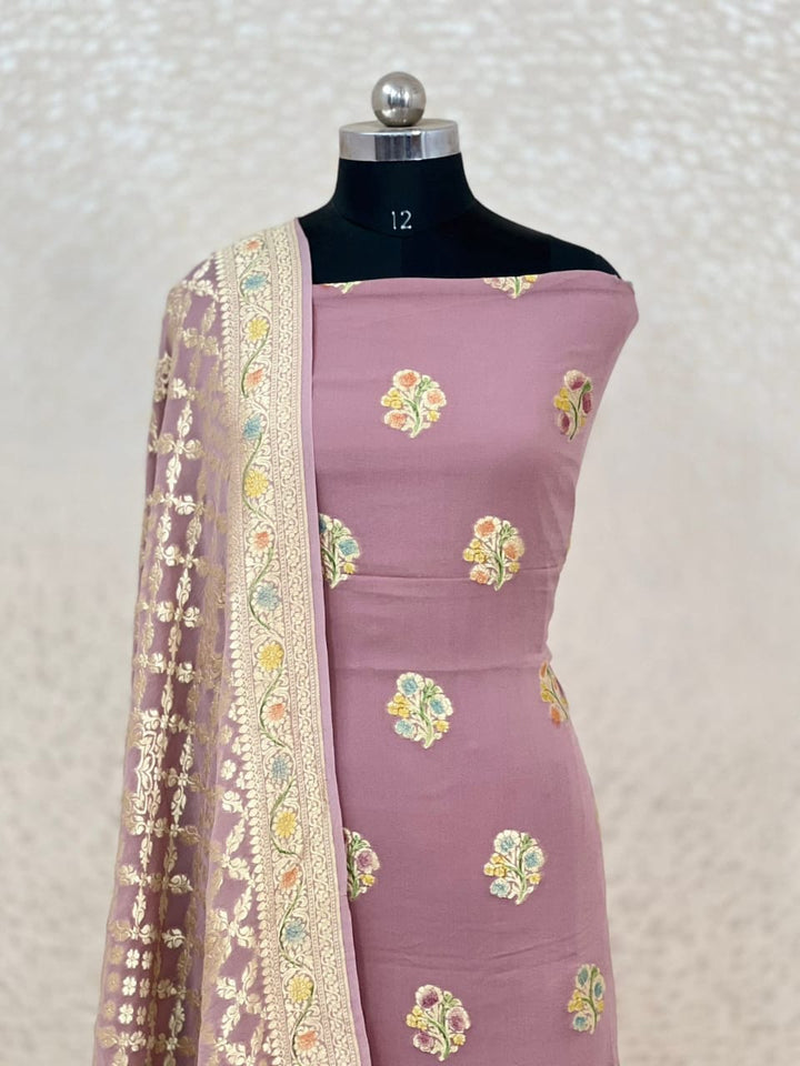 Pure Khhadi Chiffon Georgette Water Zari Work Unstitched Suit With khhadi Georgette Dupatta.
