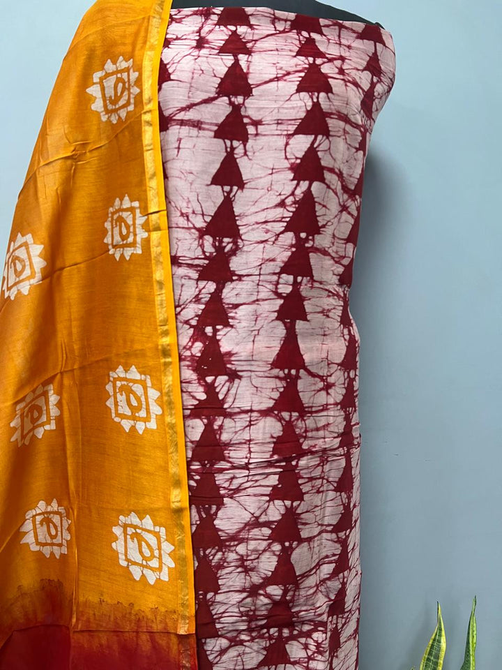 Pure Hand Block Chanderi Silk Unstitchd Suit
