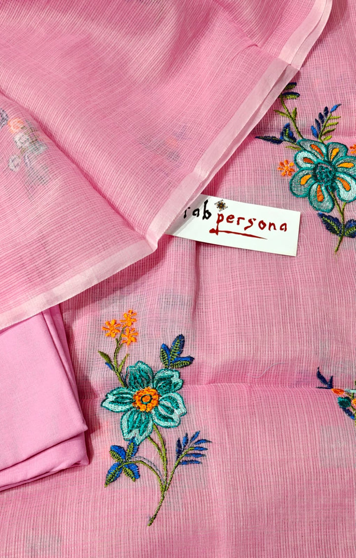 Pure Kota Doriya Embroidery Work Unstitched Suits With Kota Doriya Dupatta