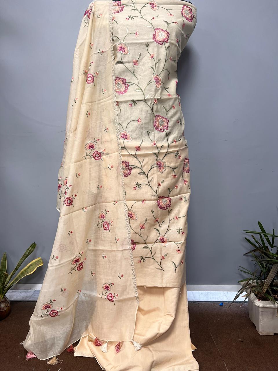 Pure Banarasi Chanderi Silk Embroidery work Unstitched Suit