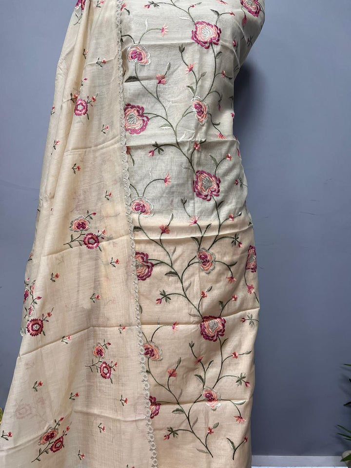 Pure Banarasi Chanderi Silk Embroidery work Unstitched Suit