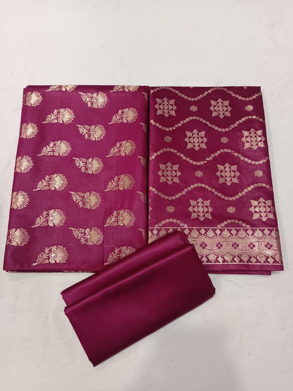 Banarasi  Resham Silk Cotton Zari  Work Unstitched Suit