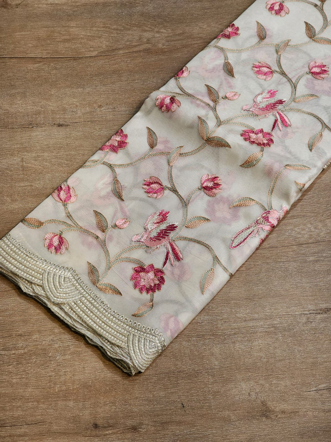 Pure Organza Silk Embroidery work Saree. with cut work border.