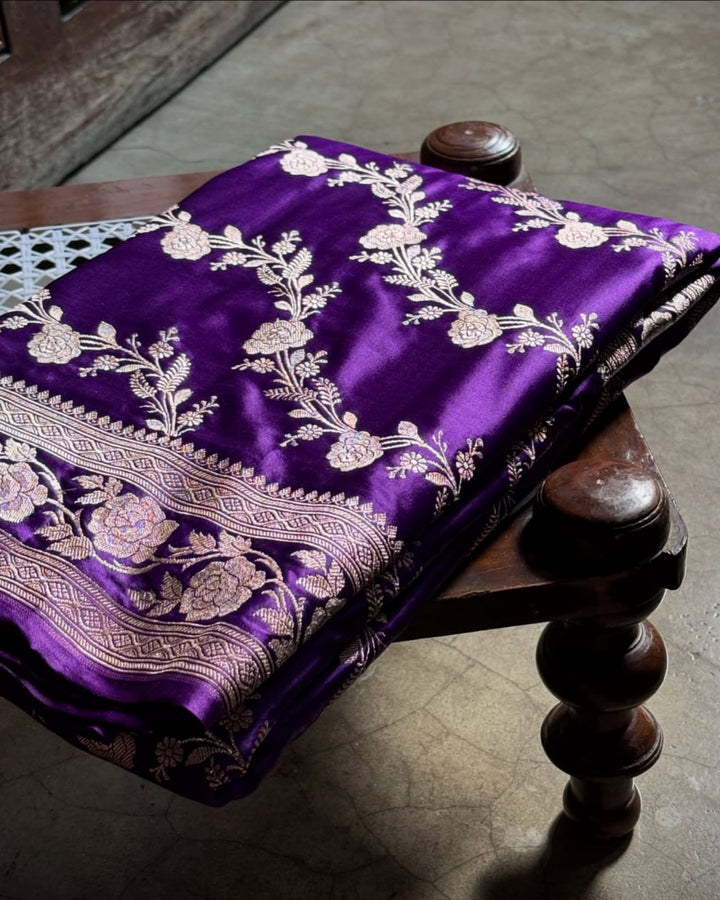 Pure Banarasi Mashru Silk Saree With Zari Work.